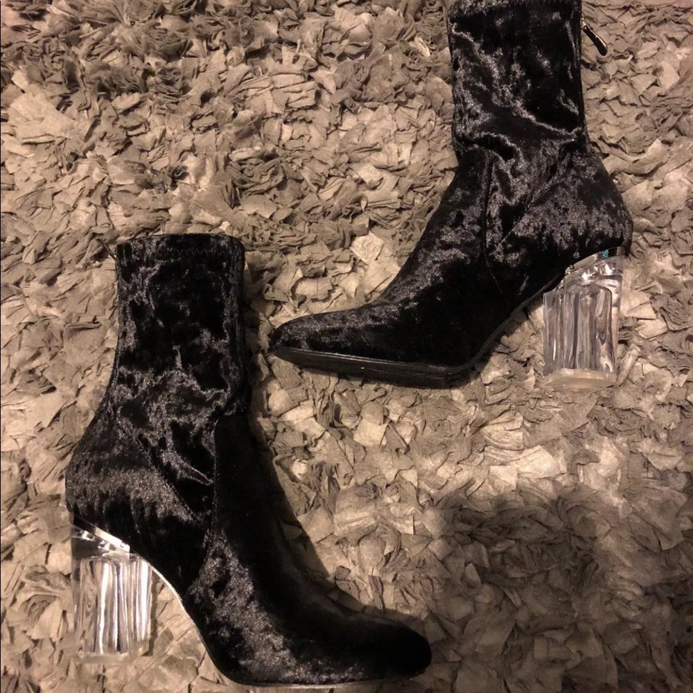 Crushed velvet black clear Perspex heels booties
